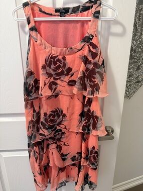 Maxora Coral Floral Tiered Chiffon Dress - Sleeveless